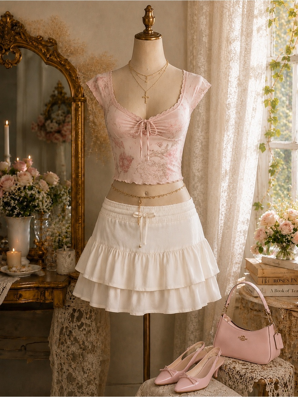 PINK Victoria’s Secret NWT Winter White Tiered Ruffle Skort